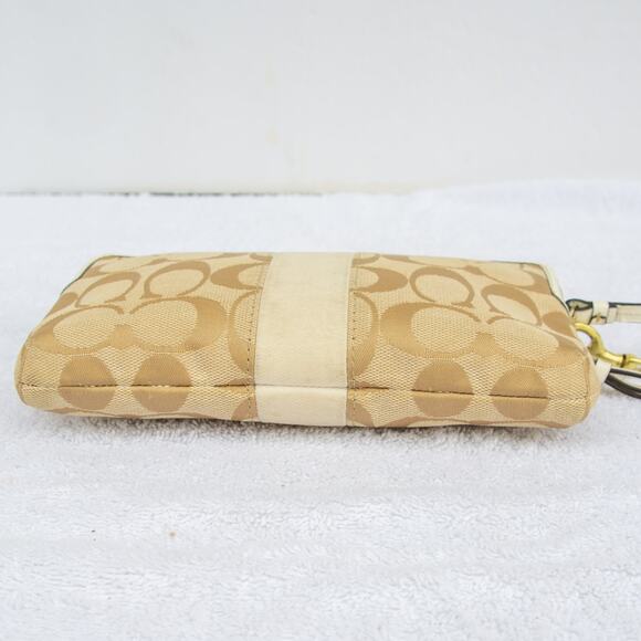 COACH Signature Beige White Strip Accordion Zip Around Wallet Wristlet F51710 - Picture 5 of 10